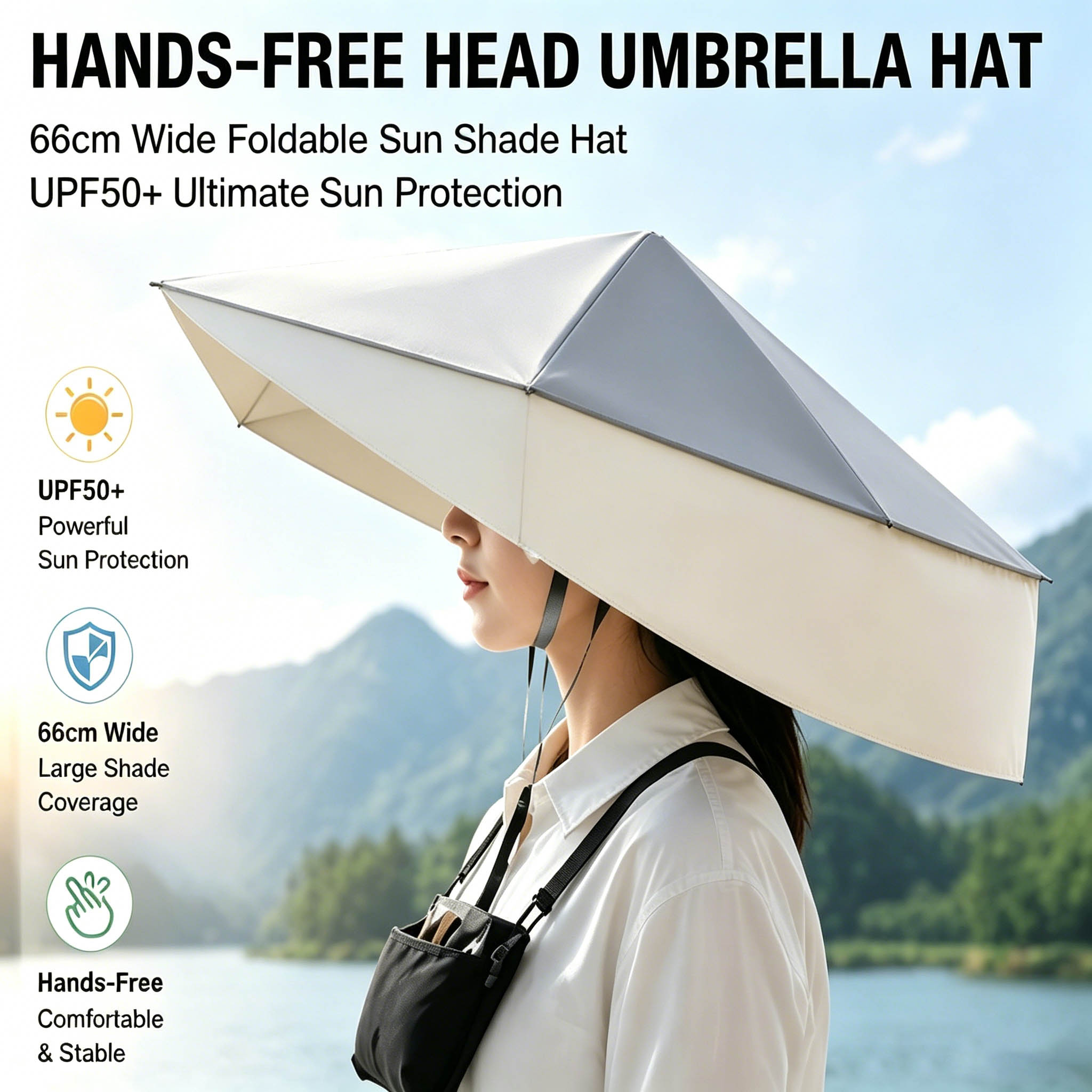 UPF50+ 접이식 핸즈프리 헤드 우산 모자 66cm  - Photography Umbrella 리뷰 및 가격