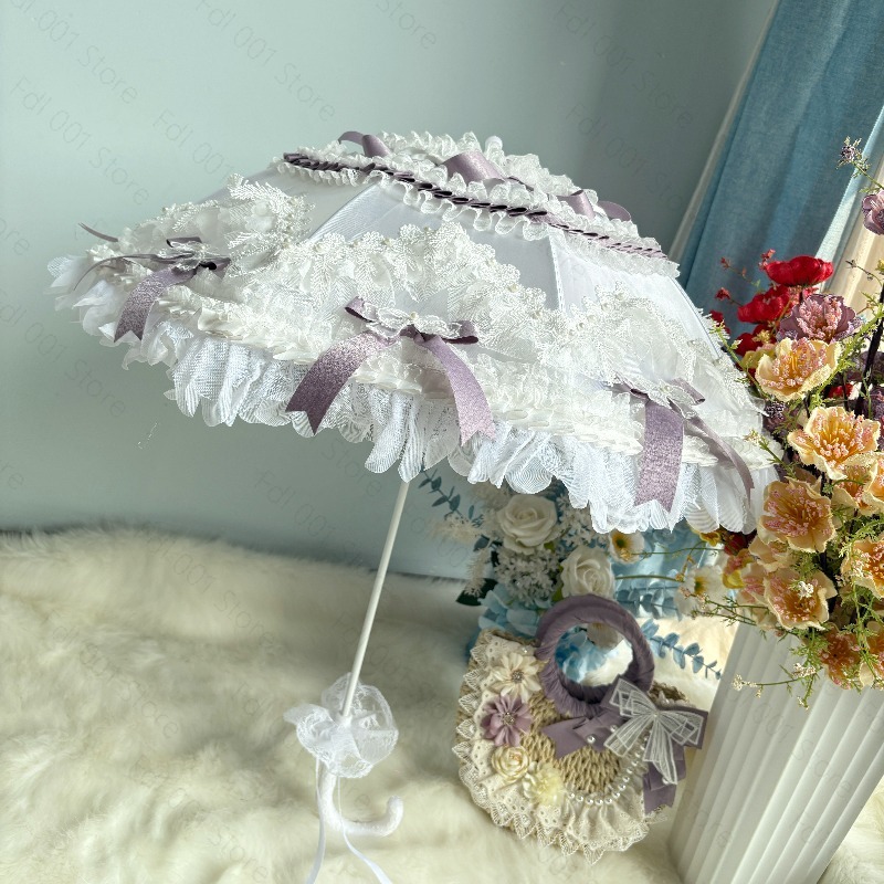 로리타 소녀 하트 공주 보라색과 흰색 레이스 우산 휴대 - Photography Umbrella 리뷰 및 가격