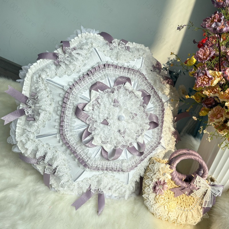 로리타 소녀 하트 공주 보라색과 흰색 레이스 우산 휴대 - Photography Umbrella 리뷰 및 가격